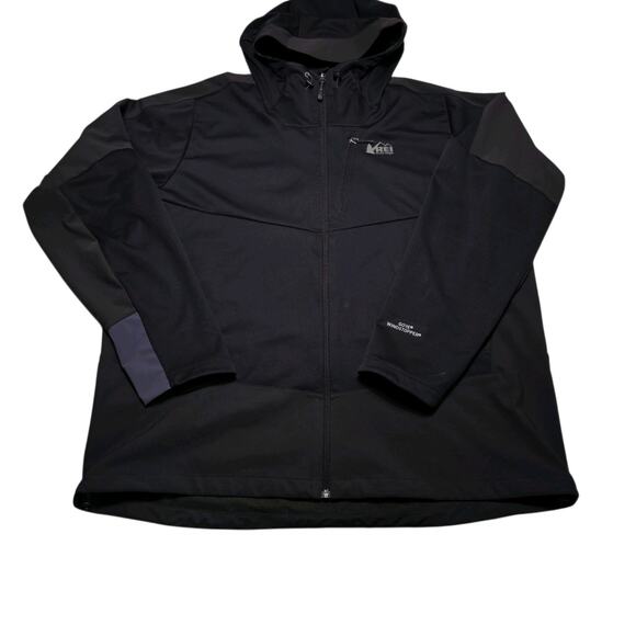 REI Co-op Jacket Mens XXL Black Zip Hood Windbreaker Gore Windstopper Goretex - Picture 1 of 10